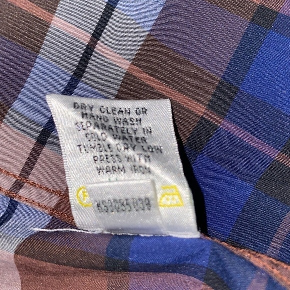 Bugatchi Uomo Shaped Fit‎ Brown Blue Plaid Collared Untucked Men XL Office Work - Picture 6 of 6